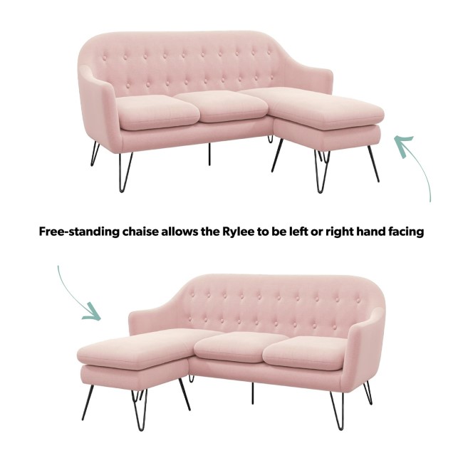 Pink Fabric Reversible L Shaped Sofa - Seats 3 - Rylee