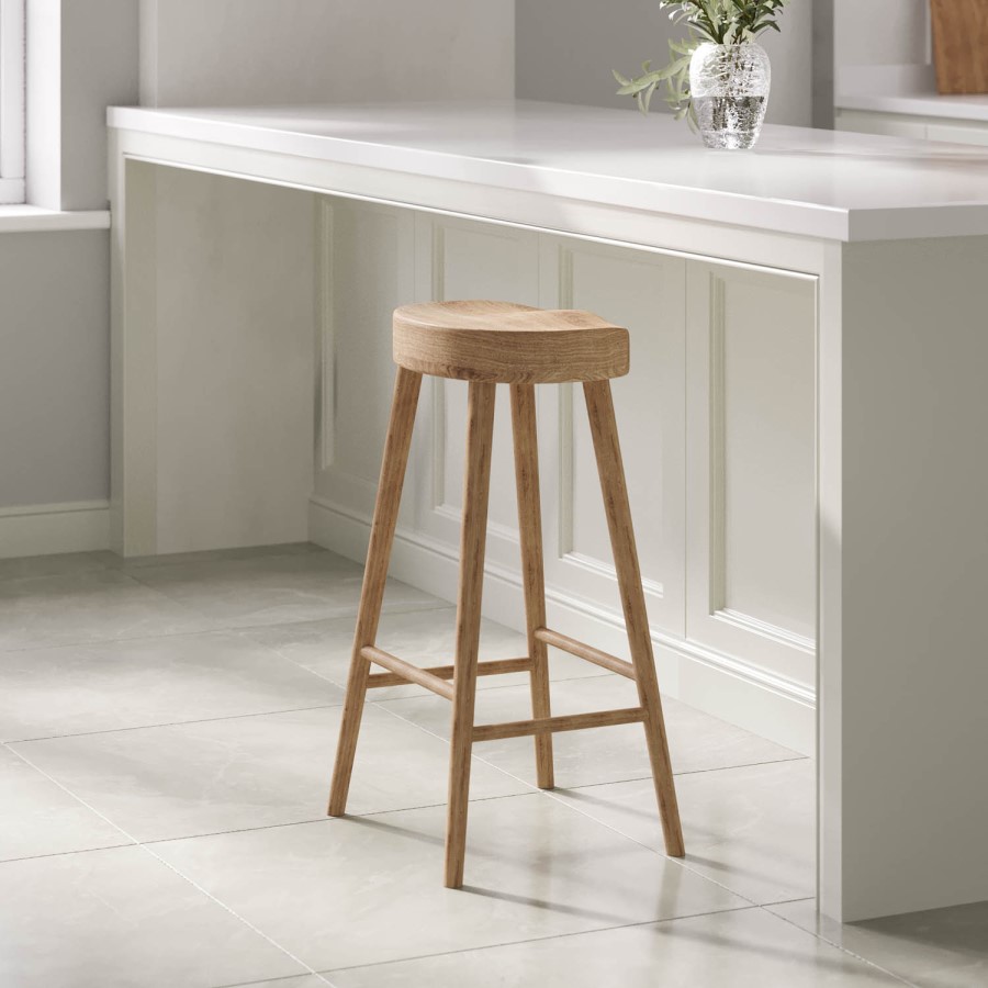 ONLY OPENED - Solid Weathered Oak Kitchen Counter Stool - 70cm - Rayne
