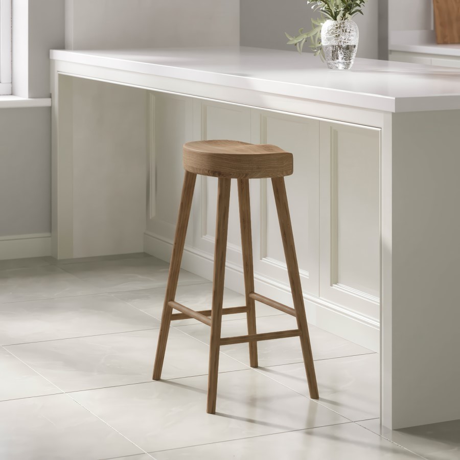 Solid Weathered Oak Kitchen Counter Stool - 70cm - Rayne