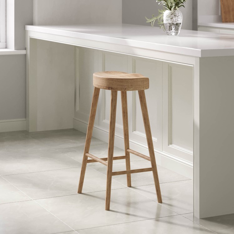 Solid Weathered Oak Kitchen Counter Stool - 70cm - Rayne