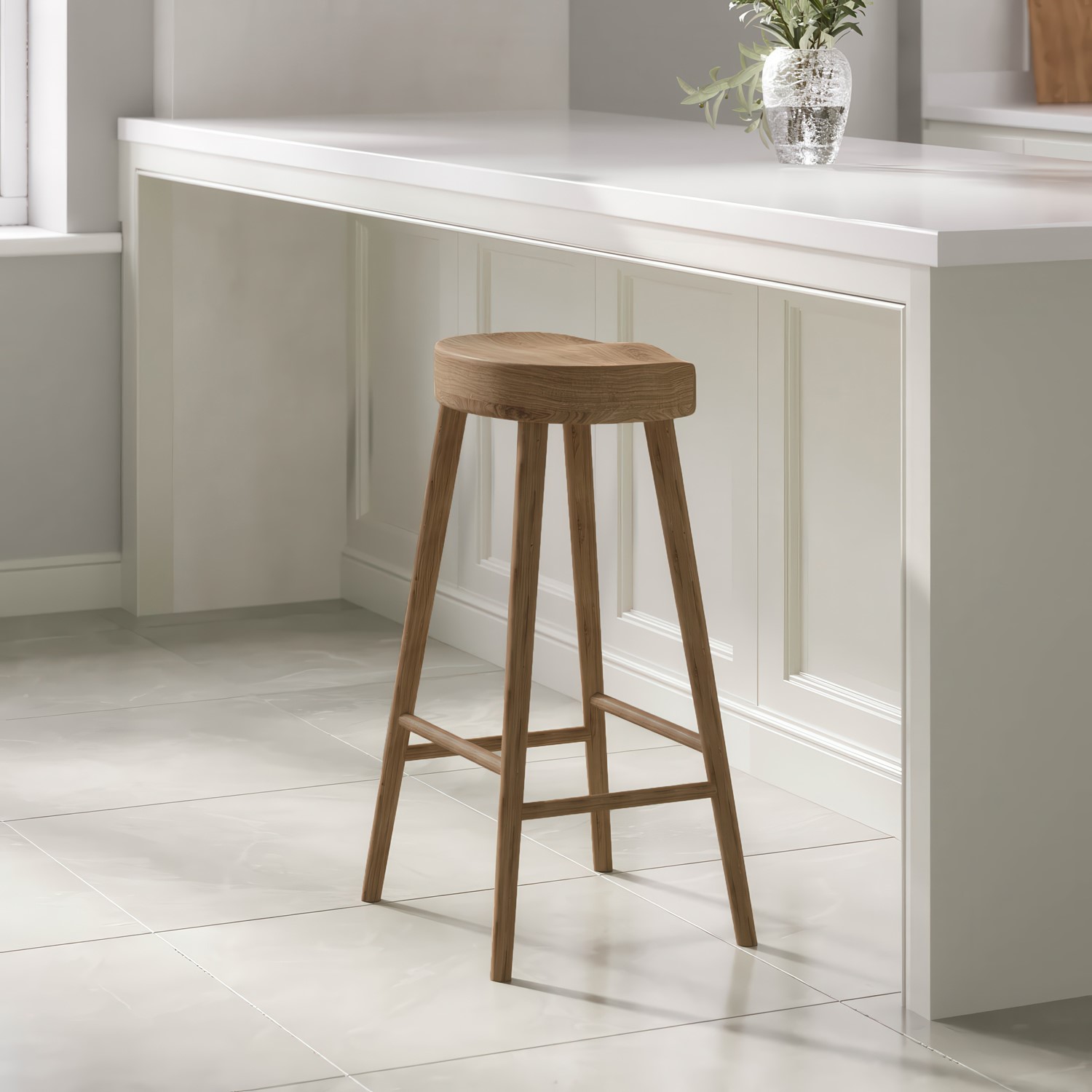 Rayne Brown Solid Weathered Oak Kitchen Counter Stool - 70Cm