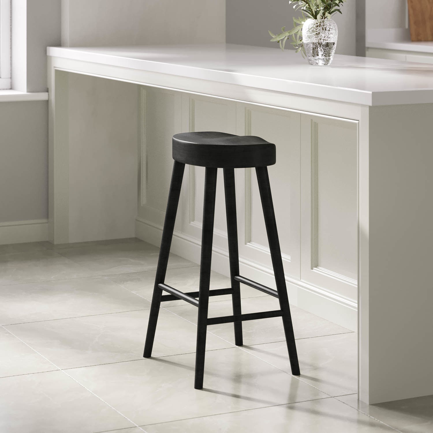Photo of Black solid oak kitchen stool - 70cm - rayne