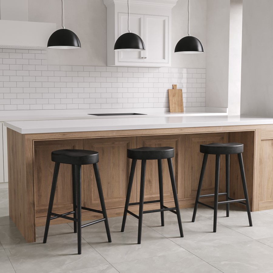 ONLY OPENED - Black Solid Oak Kitchen Stool - 70cm - Rayne