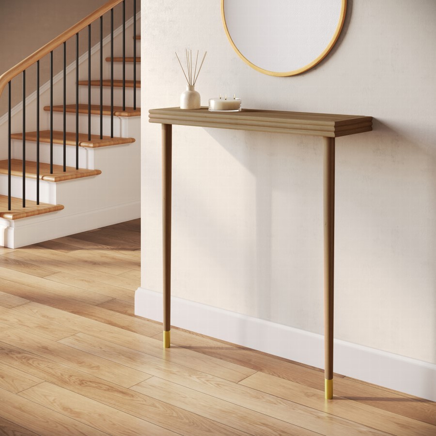 Extra Small & Narrow Solid Weathered Oak Console Table - 80cm - Rayne