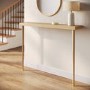 ALMOST PERFECT - Small & Narrow Weathered Oak Console Table with Brass Tips - Rayne