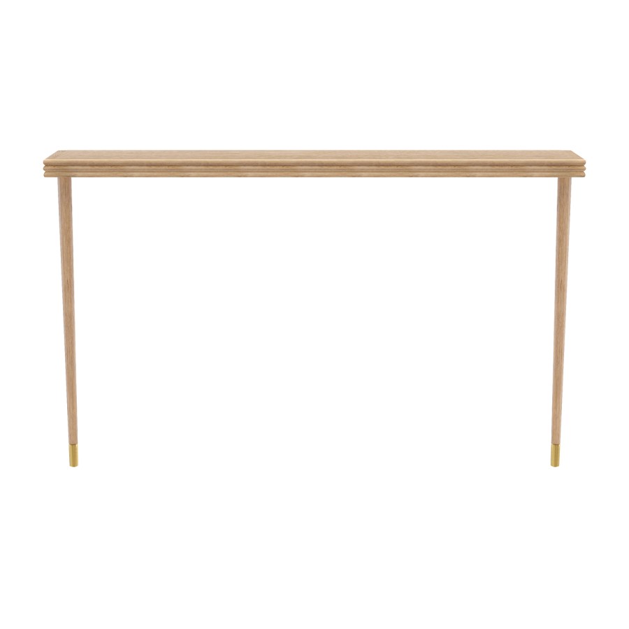 ALMOST PERFECT - Large & Narrow Weathered Oak Console Table with Brass Tips - Rayne