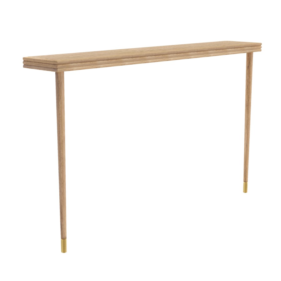 ALMOST PERFECT - Large & Narrow Weathered Oak Console Table with Brass Tips - Rayne