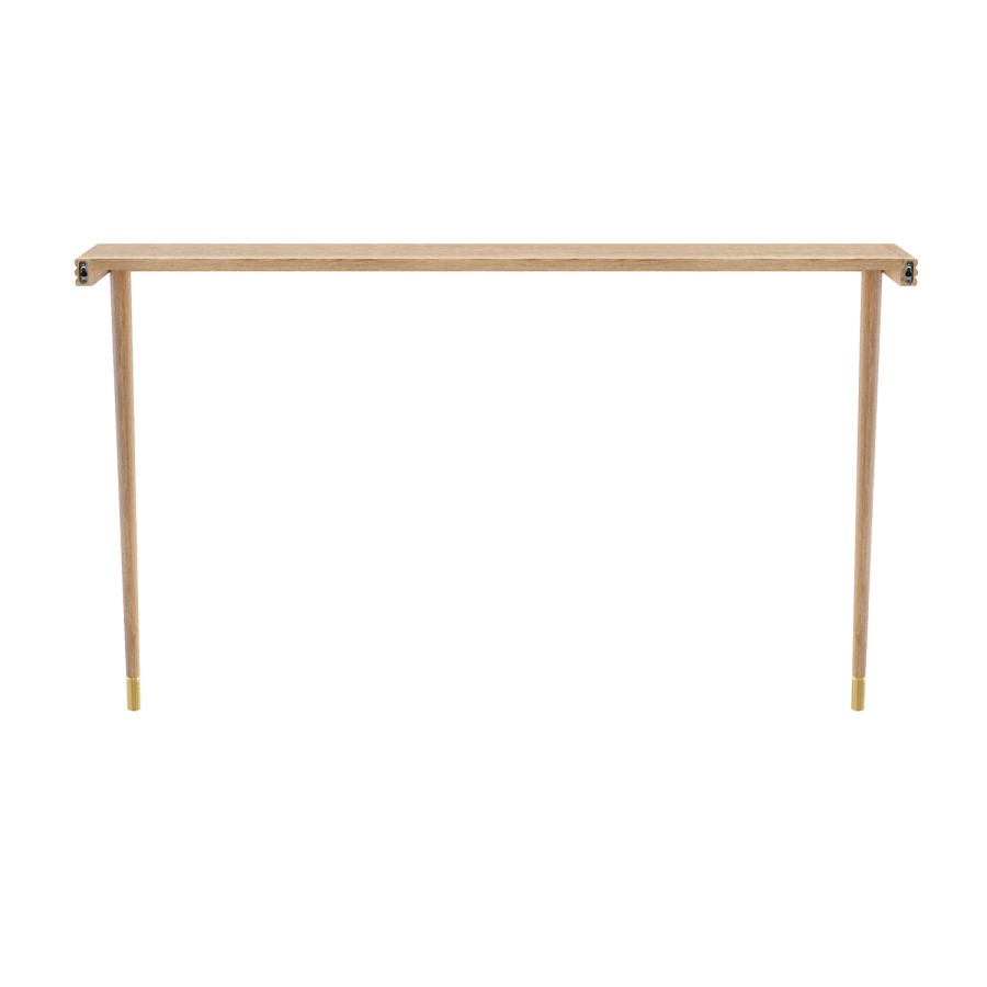ALMOST PERFECT - Large & Narrow Weathered Oak Console Table with Brass Tips - Rayne