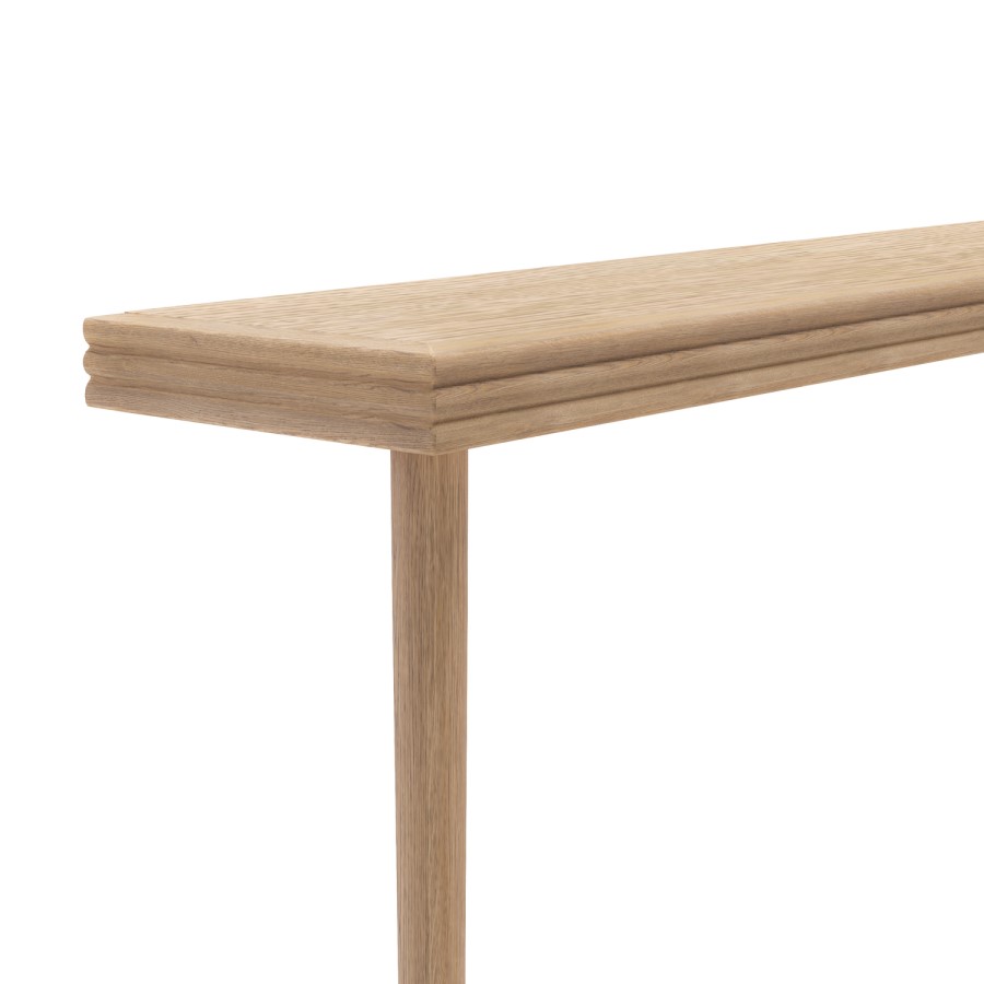 ALMOST PERFECT - Large & Narrow Weathered Oak Console Table with Brass Tips - Rayne