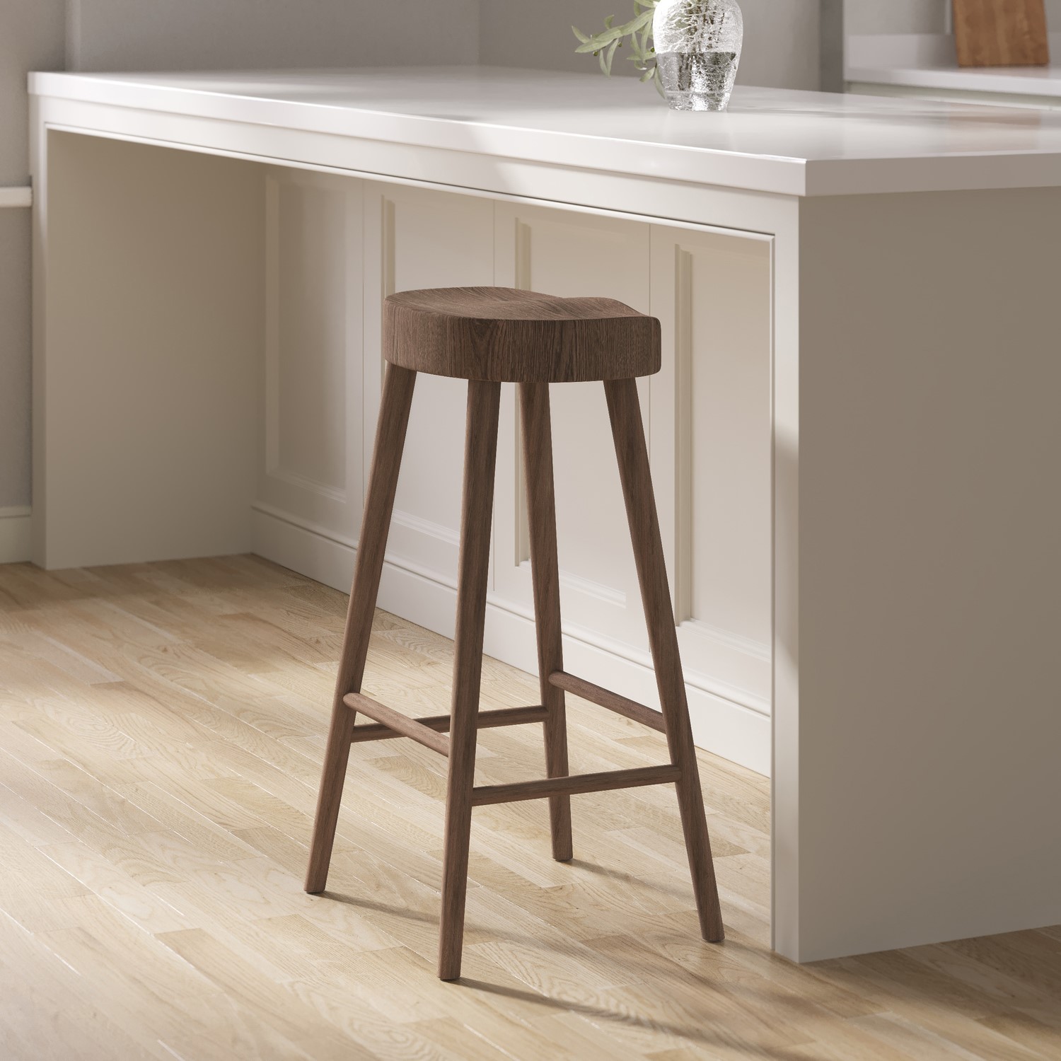 Rayne Brown Walnut Solid Oak Kitchen Counter Stool - 70Cm