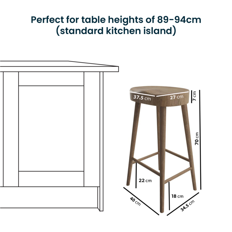 Walnut Solid Oak Kitchen Counter Stool - 70cm - Rayne