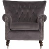 Rigby Armchair in Grey Velvet with Button Back &amp; Silver Studded Detail