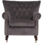 Rigby Armchair in Grey Velvet with Button Back & Silver Studded Detail