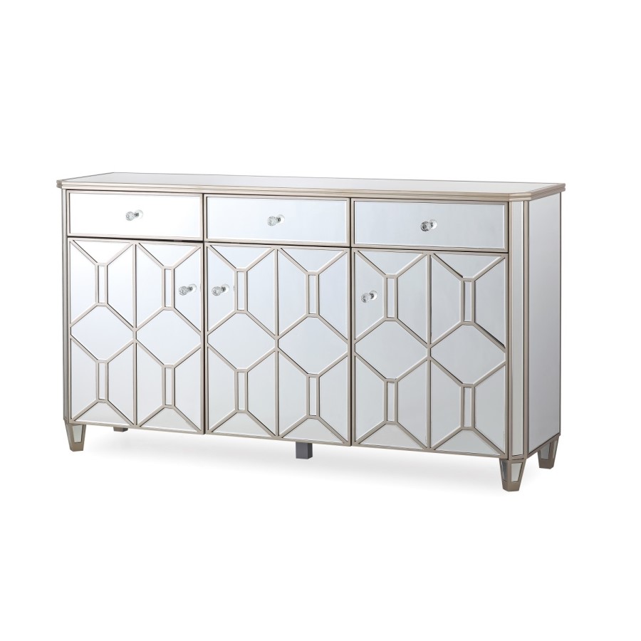 Rosa Large Mirrored Sideboard with Crystal Handles - Vida Living