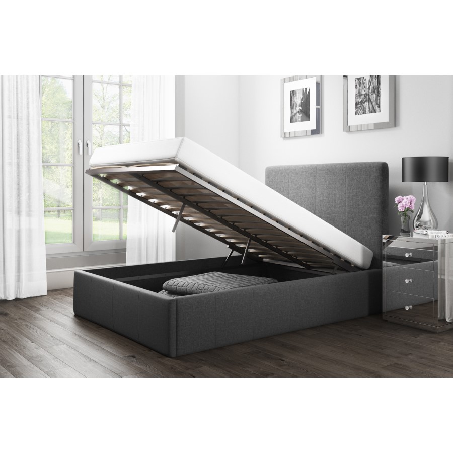 GRADE A1 - Safina Double Ottoman Bed in Charcoal Grey Fabric