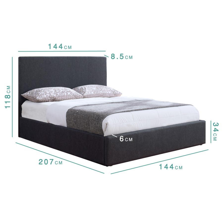 GRADE A1 - Safina Double Ottoman Bed in Charcoal Grey Fabric