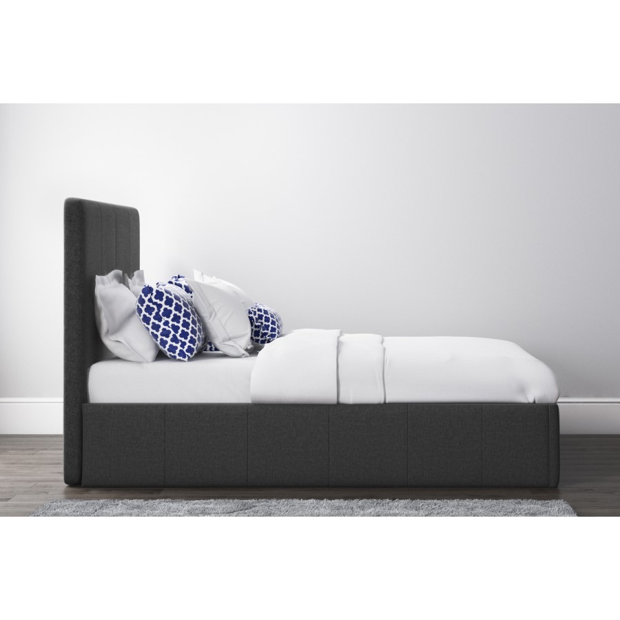 GRADE A1 - Safina Double Ottoman Bed in Charcoal Grey Fabric