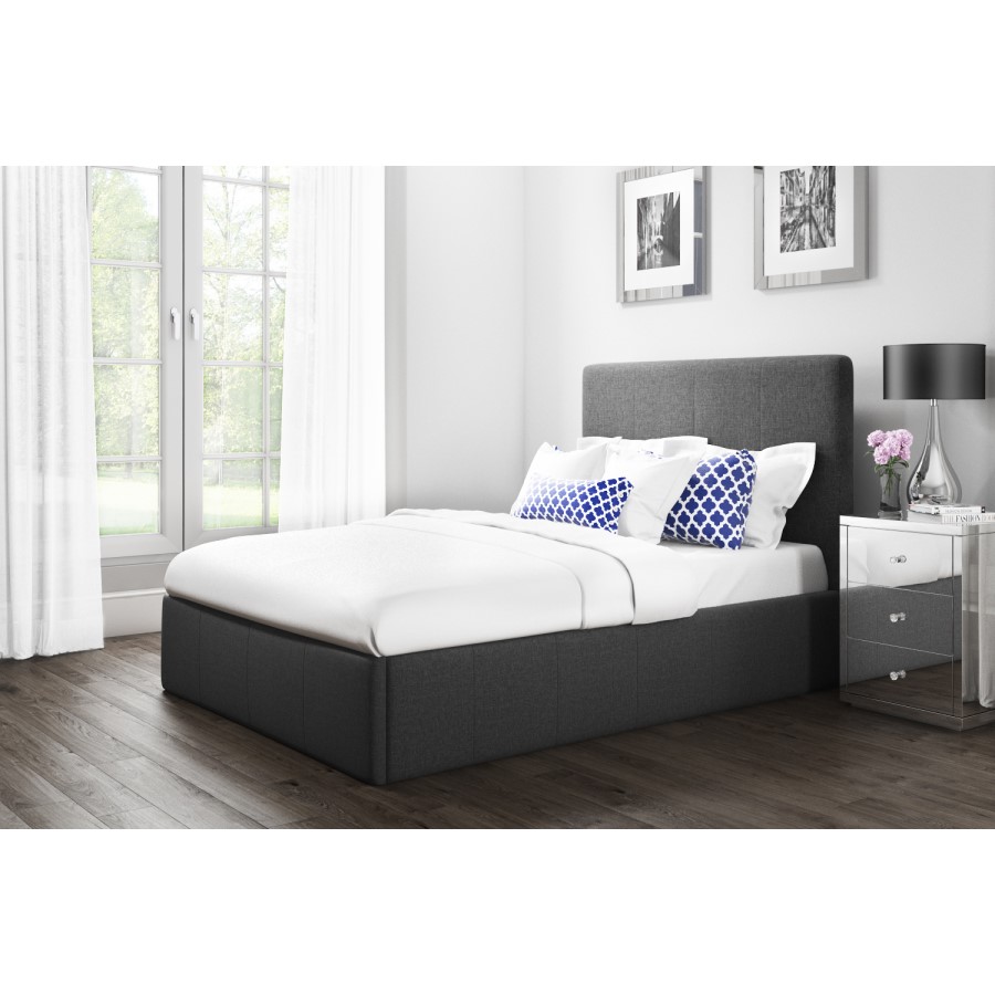GRADE A1 - Safina Double Ottoman Bed in Charcoal Grey Fabric