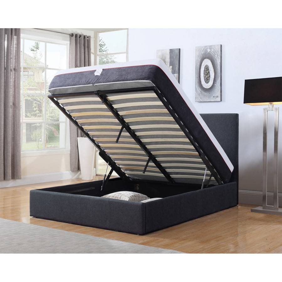 GRADE A1 - Safina Kingsize Ottoman Bed in Charcoal Grey Fabric
