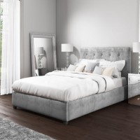 GRADE A2 - Safina Double Ottoman Bed in Grey Velvet