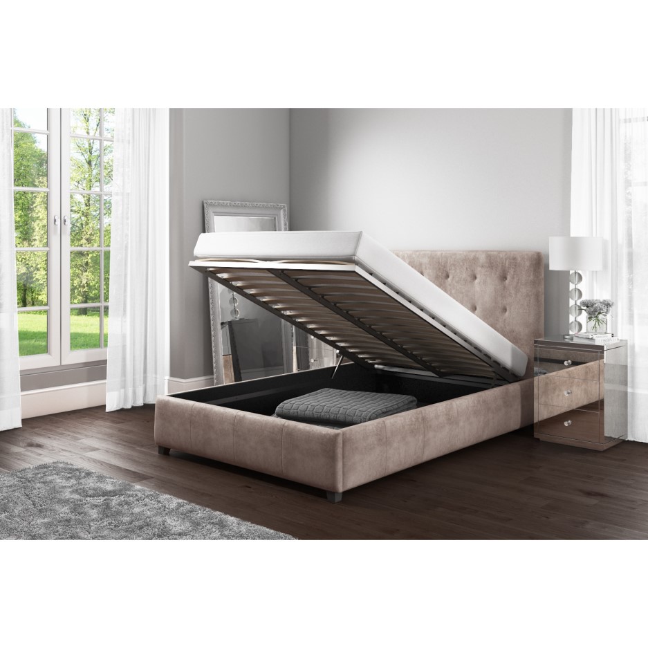Safina Double Ottoman Bed in Beige Velvet Furniture123