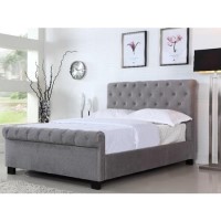 GRADE A1 - Safina Roll Top Double Sleigh Bed Frame in Grey Velour