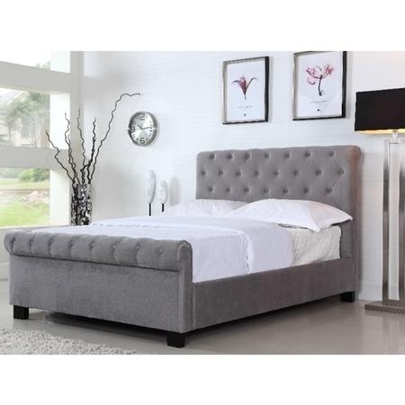 GRADE A1 - Safina Roll Top Double Sleigh Bed Frame in Grey Velour