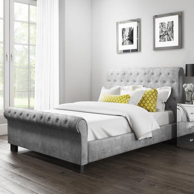 Double (4ft6) Grey Velvet Beds - Furniture123