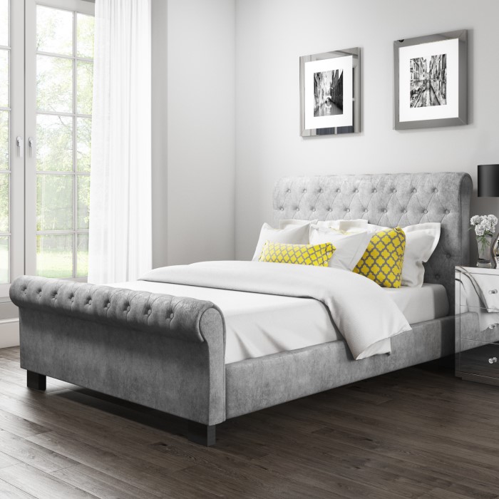 GRADE A1 - Safina Grey Velvet Double Bed | Furniture123