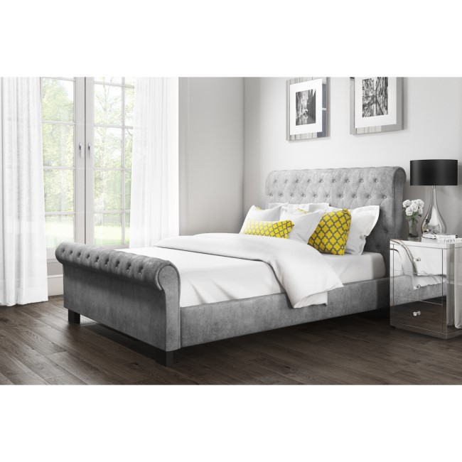 GRADE A1 - Safina Grey Velvet Double Bed 