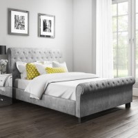GRADE A2 - Safina Roll Top Double Sleigh Bed in Grey Velvet