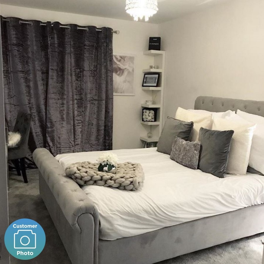 GRADE A2 - Safina Roll Top Double Sleigh Bed in Grey Velvet