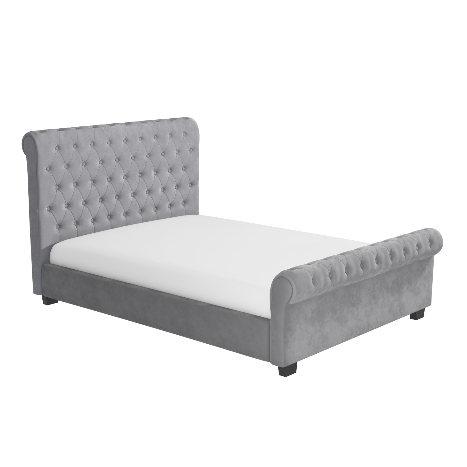 Safina Roll Top Double Sleigh Bed in Grey Velvet Furniture123