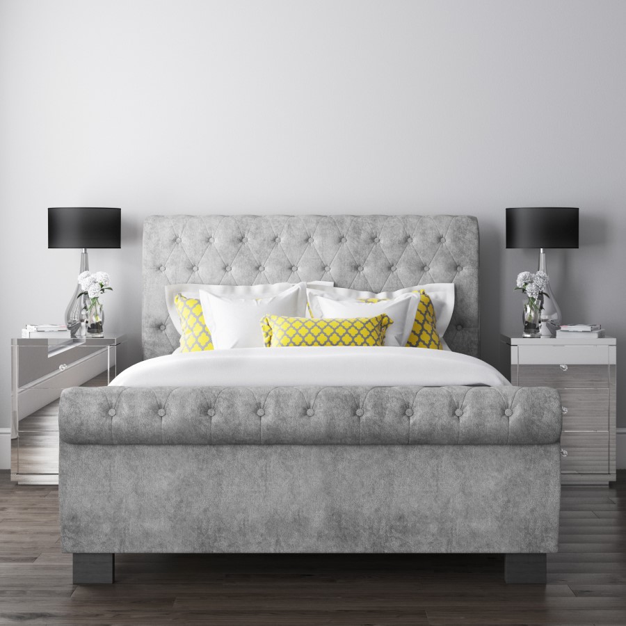 GRADE A2 - Safina Roll Top Double Sleigh Bed in Grey Velvet