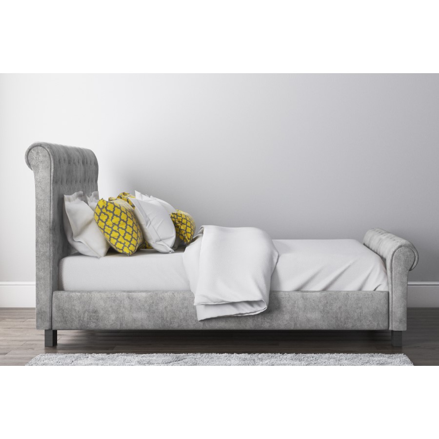 GRADE A2 - Safina Roll Top Double Sleigh Bed in Grey Velvet
