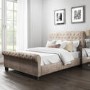 GRADE A1 - Safina Roll Top Double Sleigh Bed in Beige Velvet