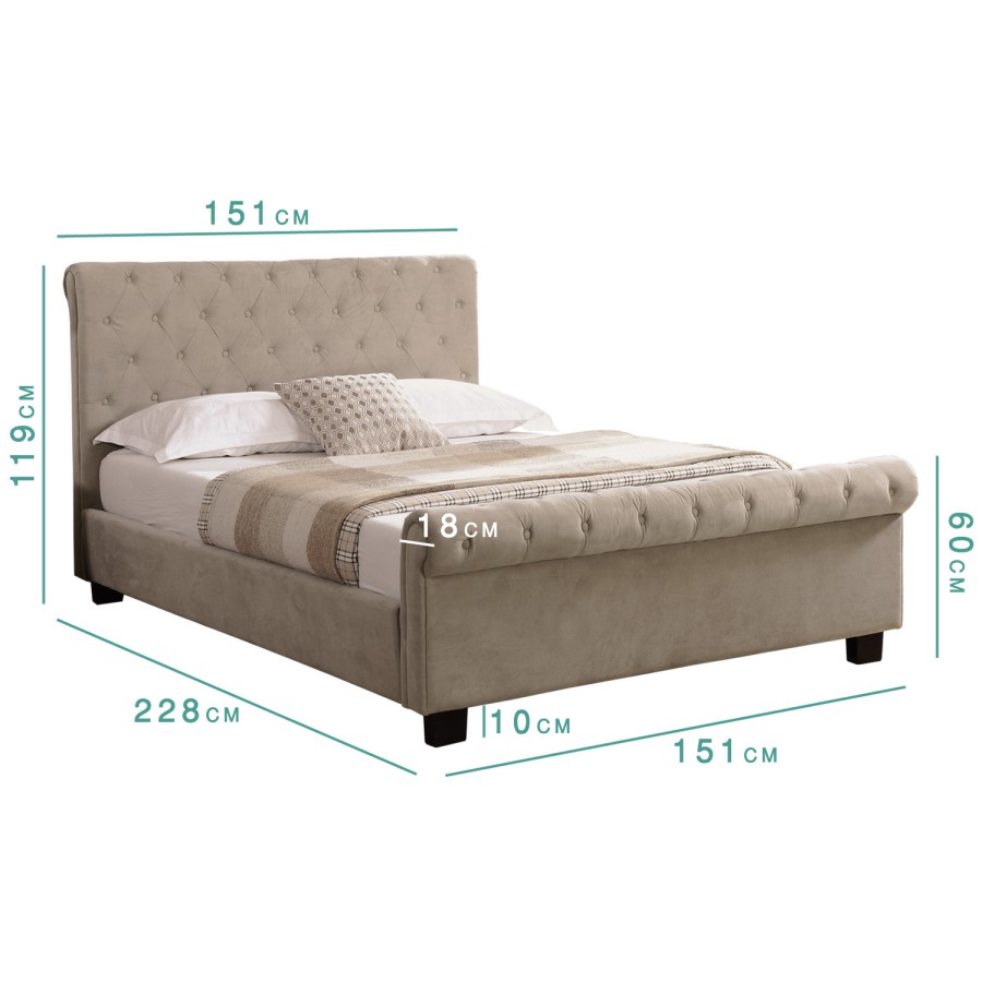 GRADE A1 - Safina Roll Top Double Sleigh Bed in Beige Velvet