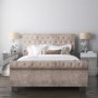 GRADE A1 - Safina Roll Top Double Sleigh Bed in Beige Velvet