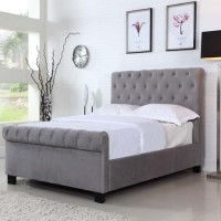 GRADE A1 - Safina Roll Top Kingsize Sleigh Bed Frame in Grey Velvet