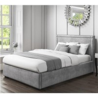 GRADE A1 - Safina Double Ottoman Bed with Stud Detailing in Grey Velvet