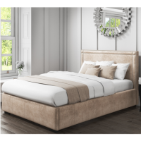 Safina Double Ottoman Bed with Stud Detailing in Beige Velvet