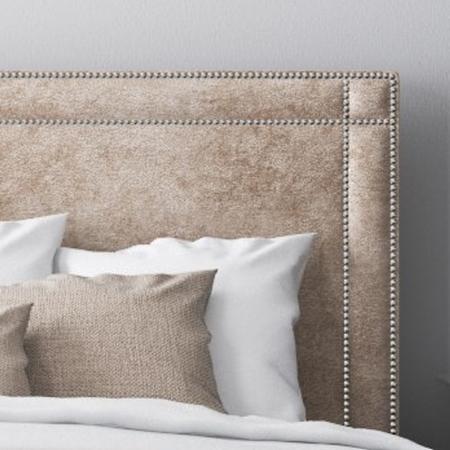 Safina Double Ottoman Bed with Stud Detailing in Beige Velvet