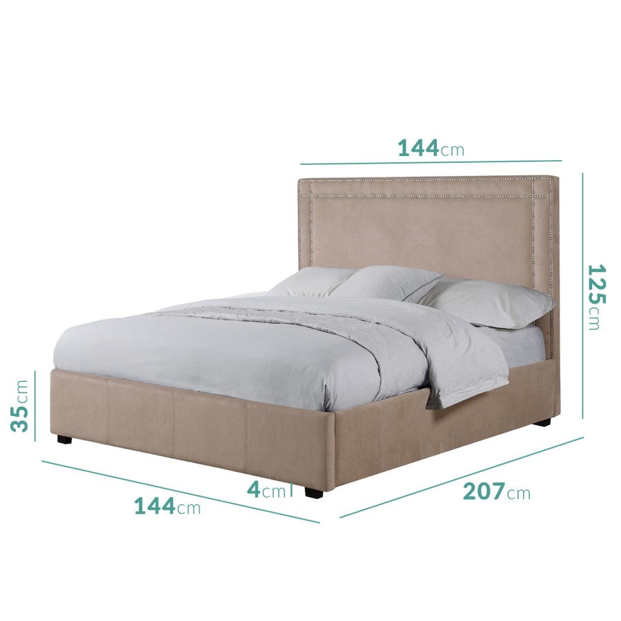 Safina Double Ottoman Bed with Stud Detailing in Beige Velvet