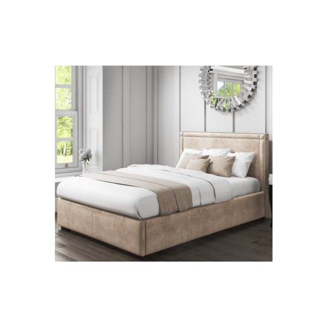 GRADE A1 - Safina King Size Ottoman Bed with Stud Detail in Beige Velvet