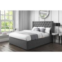 GRADE A1 - Safina Double Wing Back Ottoman Bed with Stud Detail in Woven Charcoal Grey