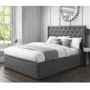 GRADE A1 - Safina Double Wing Back Ottoman Bed with Stud Detail in Woven Charcoal Grey