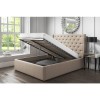 GRADE A1 - Safina Wing Back Double Ottoman Bed with Stud Detailing in Woven Beige 