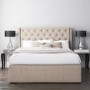 GRADE A1 - Safina  Wing back Double Ottoman Bed with Stud Detailing in Woven Beige 