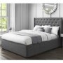 GRADE A1 - Safina Kingsize Wing Back Ottoman Bed with Stud Detailing in Woven Charcoal Grey
