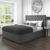 GRADE A2 - Safina Kingsize Wing Back Ottoman Bed with Stud Detailing in Woven Charcoal Grey